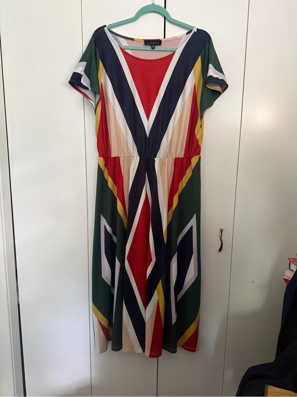 ELOQUII Multi-Color Geometric MIDI Dress